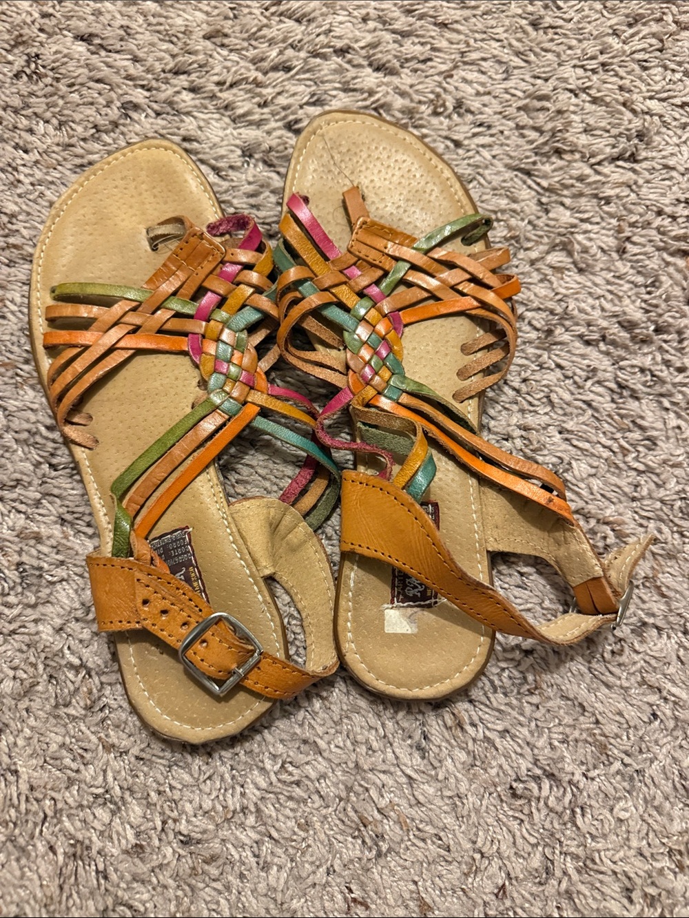 Woven Multi-Color Leather Strappy Sandals - Women's